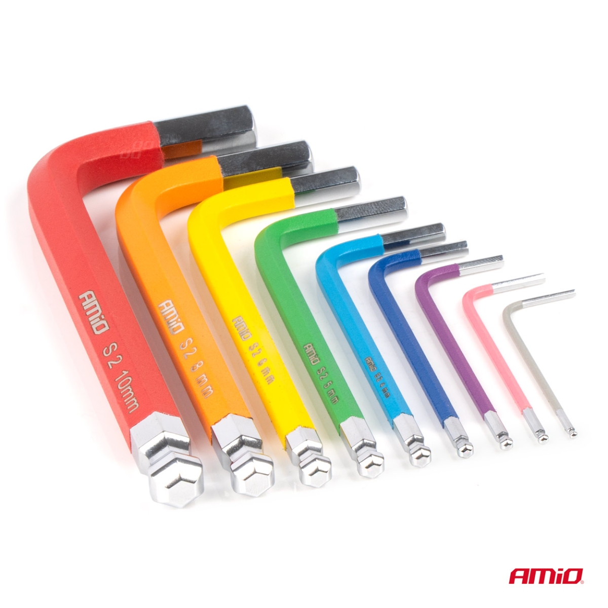 Chiavi a brugola esagonali con sfera, chiavi a brugola corte, set da 9 pezzi, S2 AMIO-04298