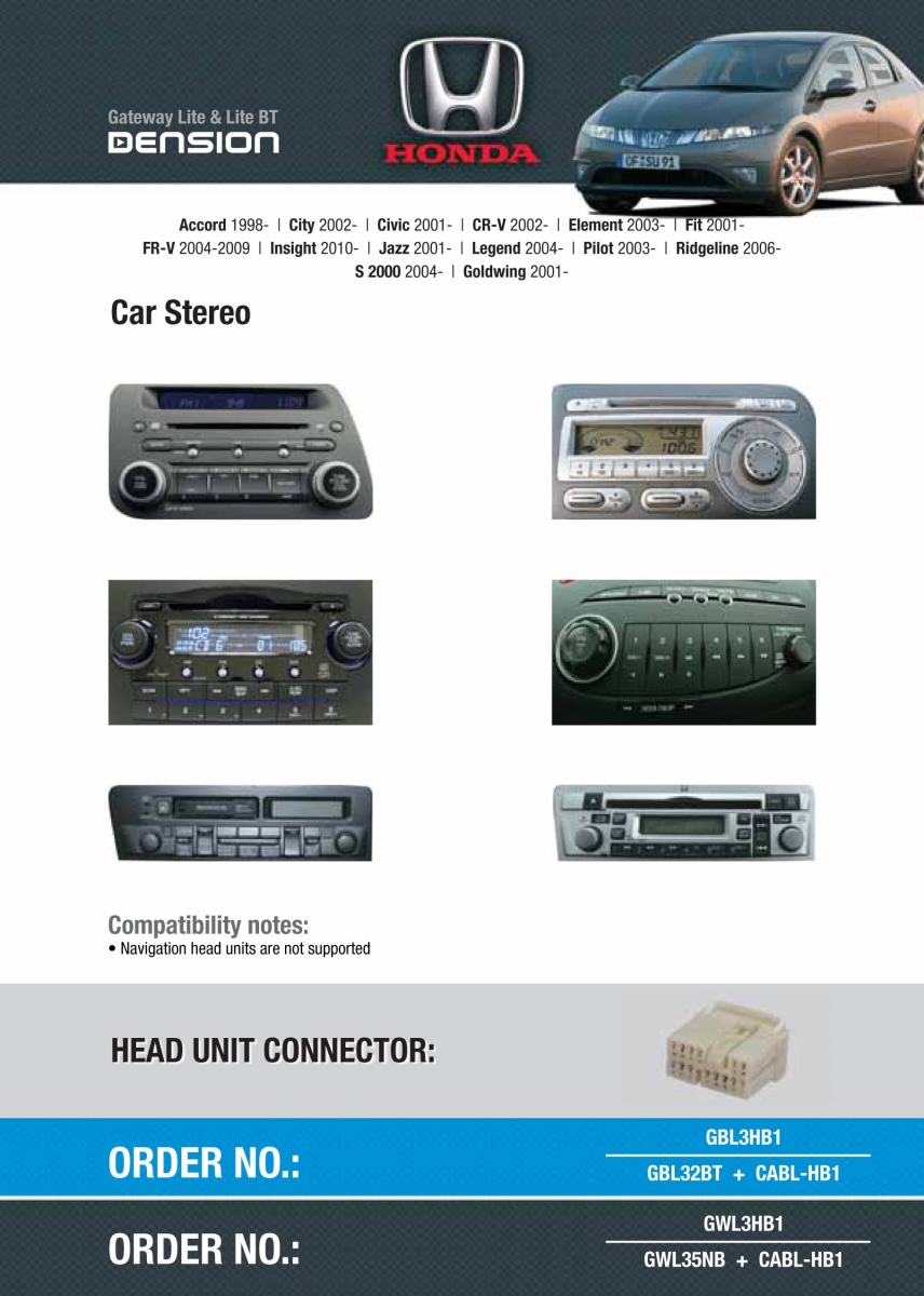 Dension Digital Changer Bluetooth, USB, iPod, iPhone, AUX - Honda Civic, Accord, CR-V, Jazz