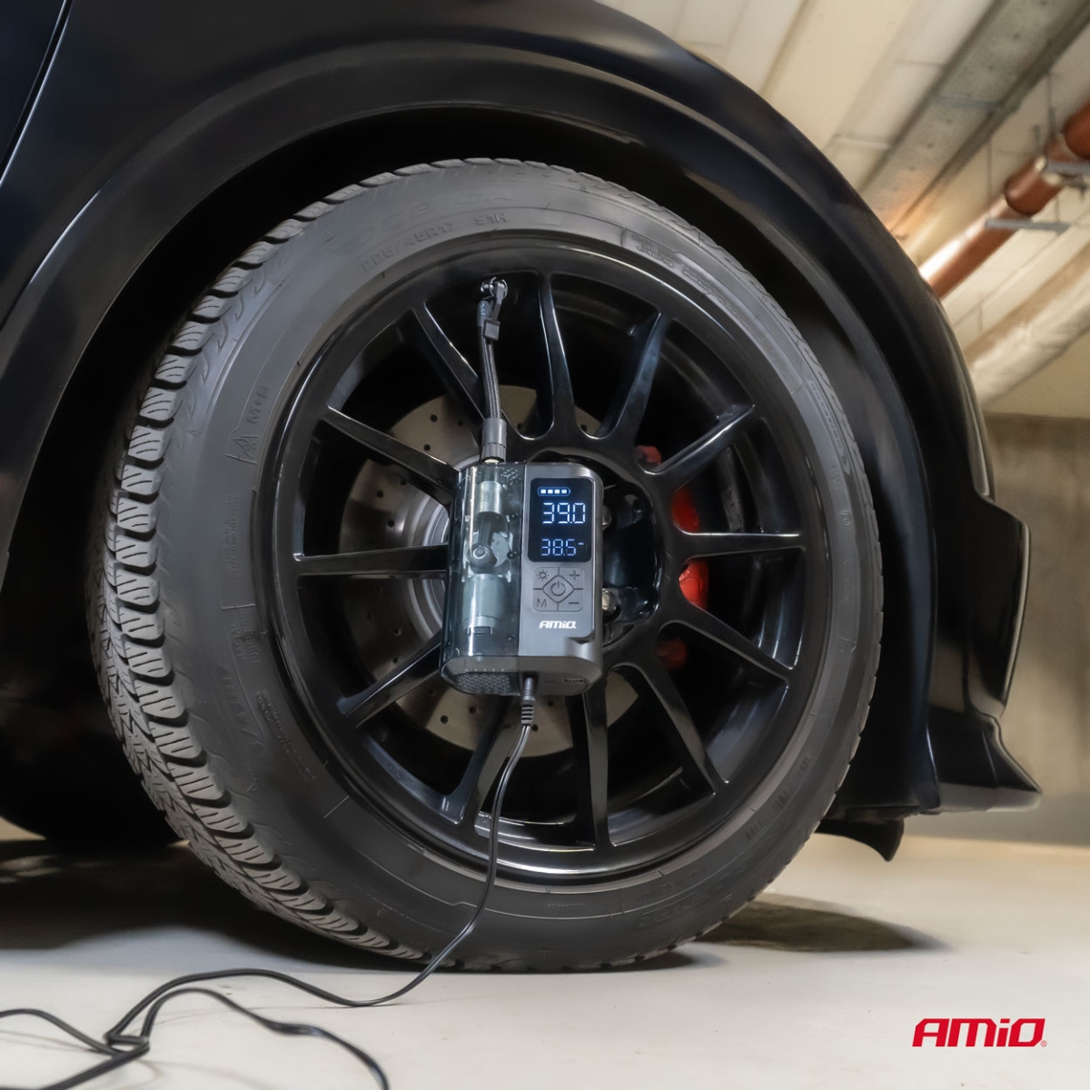 Kompresor samochodowy bezprzewodowy akumulatorowy powerbank LED USB-C 40W AMIO-04378