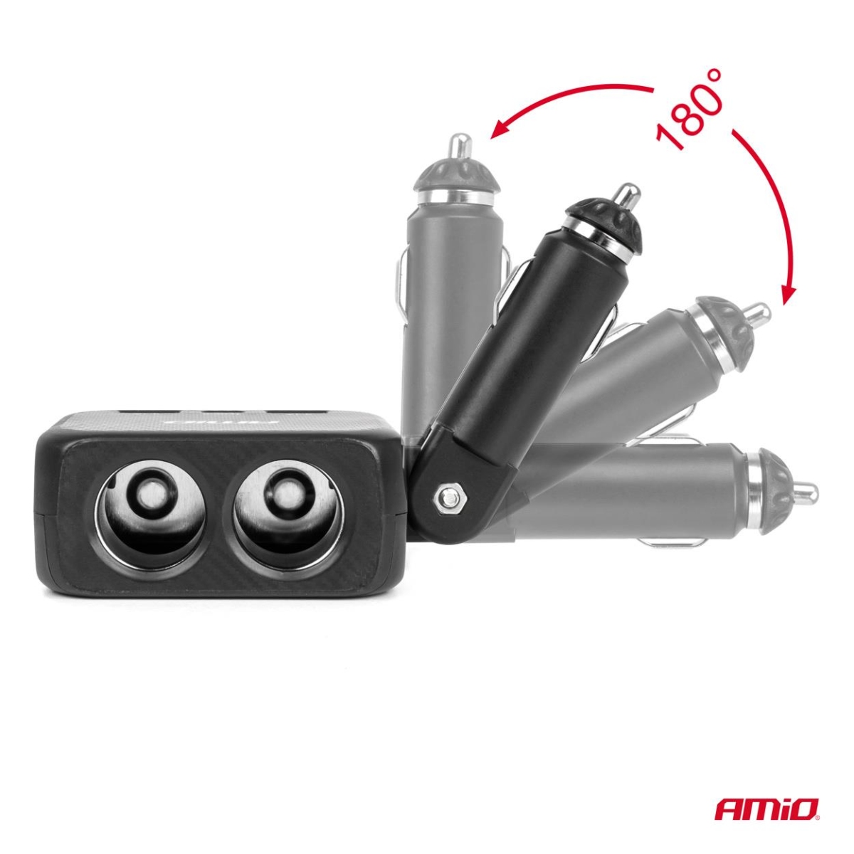 Rozdzielacz gniazda zapalniczki z ładowarką 2x USB-A 1x USB-C 12V 24V 100W 180° AMIO-04357
