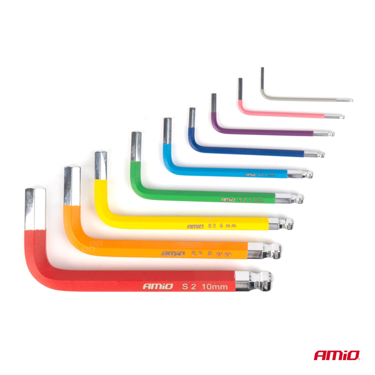 Chiavi a brugola esagonali con sfera, chiavi a brugola corte, set da 9 pezzi, S2 AMIO-04298