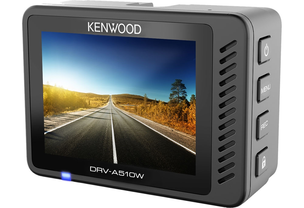 Kenwood DRV-A510R11CA Car DVR Kit. DVR, rearview camera, and smart parking cables.