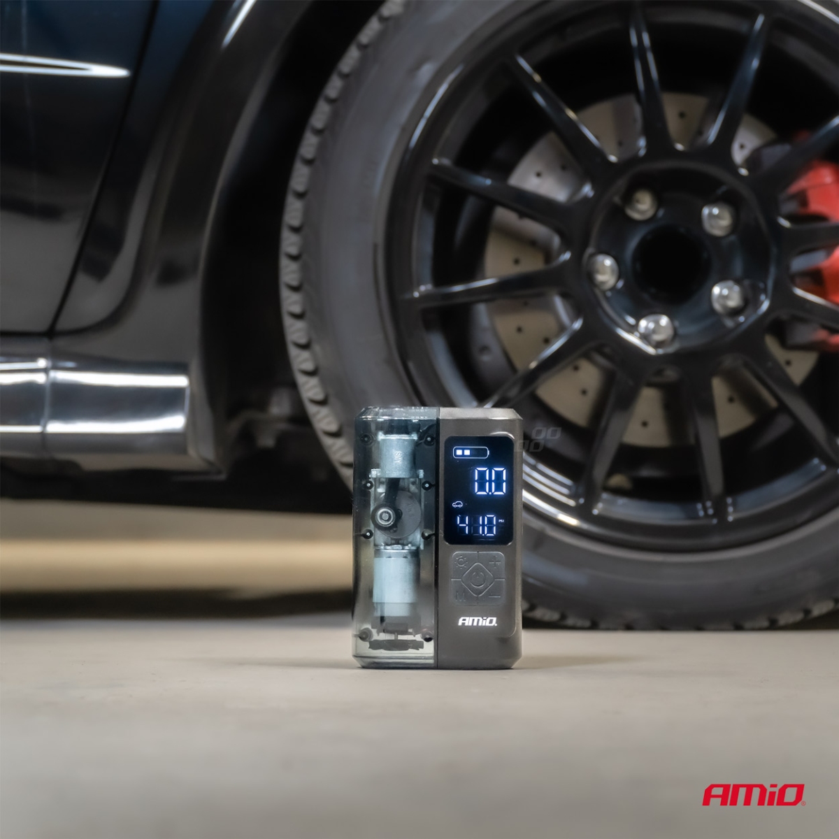 Kompresor samochodowy bezprzewodowy akumulatorowy powerbank LED USB-C 40W AMIO-04378