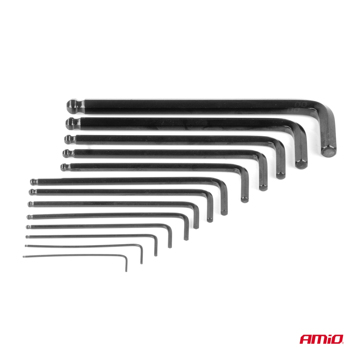 Kuusiokoloavaimet kuulapäällä, pitkät kuusiokoloavaimet, CRV-sarja, musta, 13 kpl. AMIO-04304