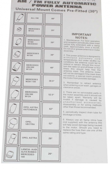 Antena automatyczna elektryczna wzmocniona VW Audi Mercedes Opel