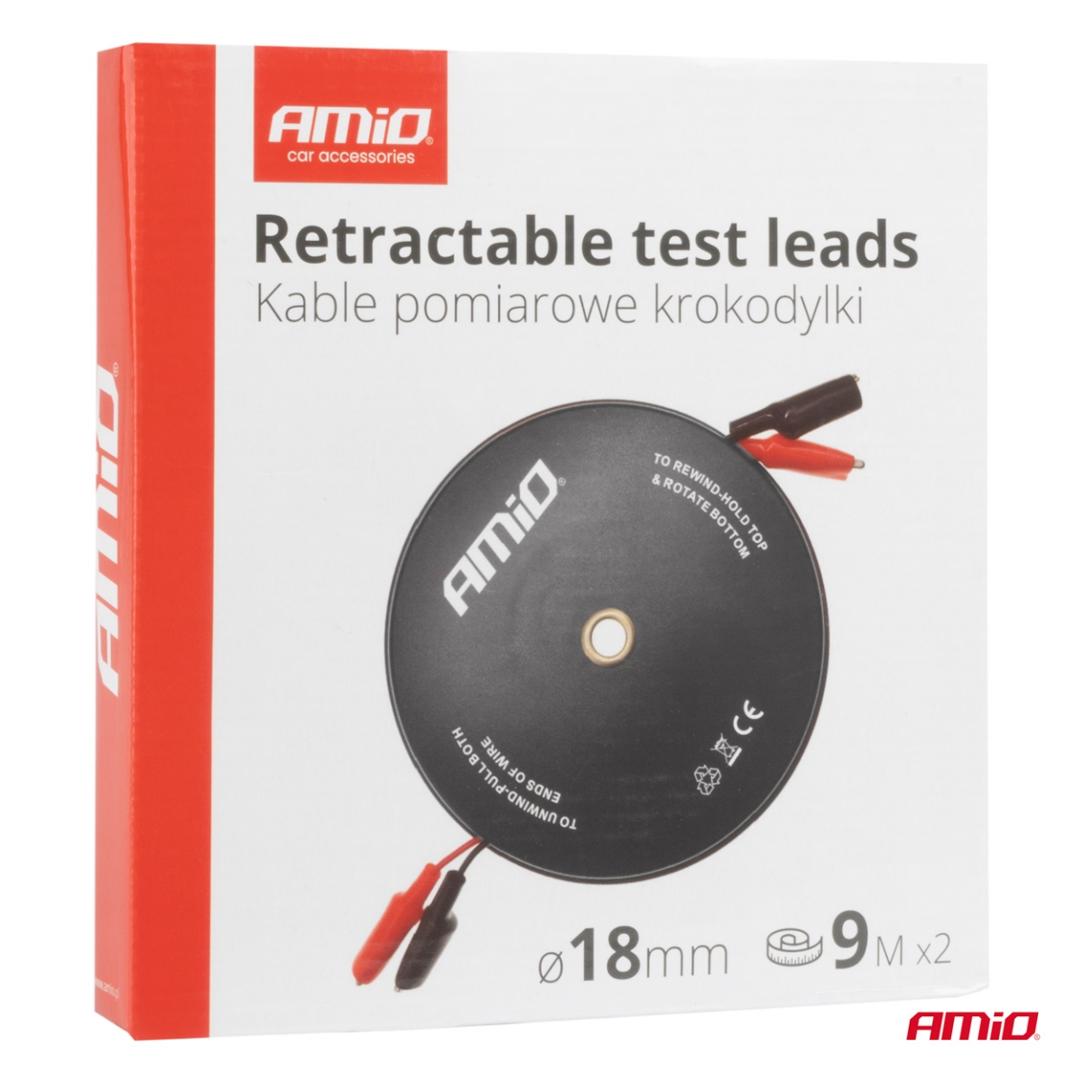 Cavi di misura a coccodrillo arrotolati 2x9m AMIO-04275