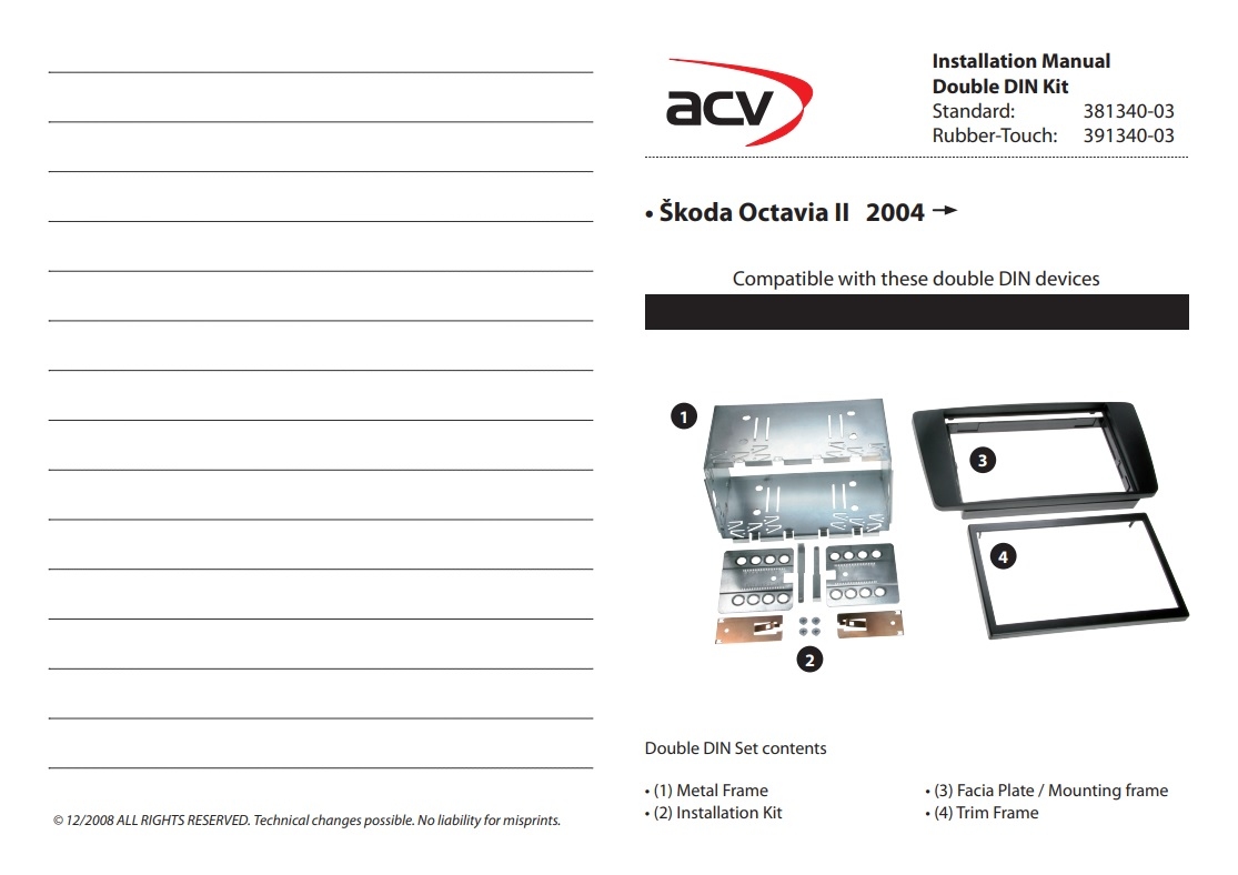 Radio frame 2 DIN Skoda Octavia II (1Z) 04/2004->12/2008