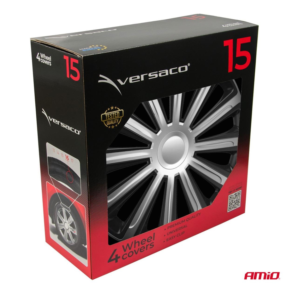 Kołpaki samochodowe 4szt. komplet Trend czarno srebrne 15" cali COLOR BOX