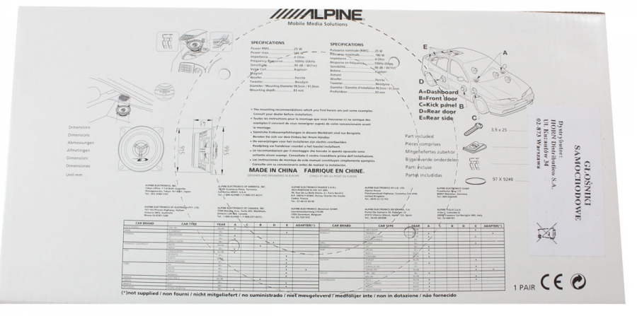 Altoparlanti per auto ALPINE SXE-1025S