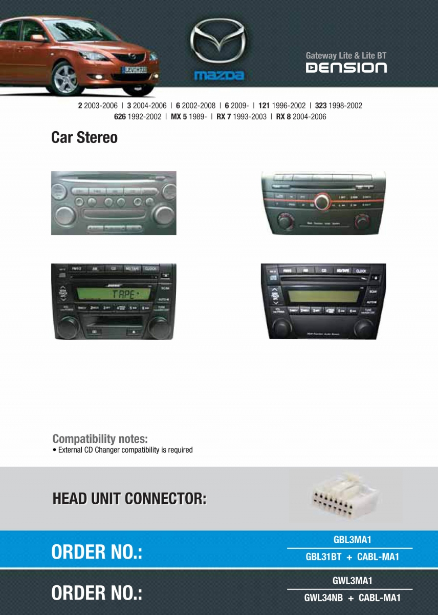 Dension Digital Changer Bluetooth,USB,iPod,iPhone,AUX - Mazda 323,626,121,6,3,2