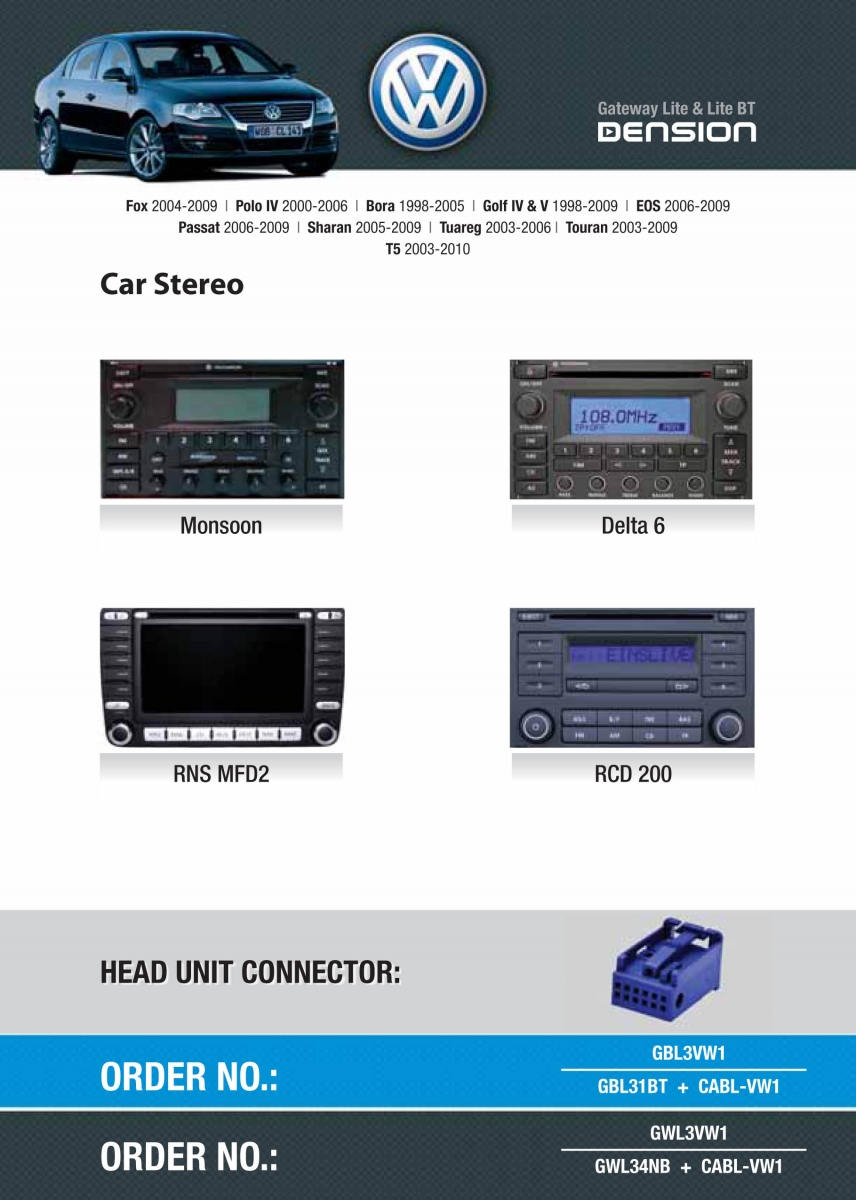 Dension Digital Changer Bluetooth, USB, iPod, iPhone, AUX - Seat, Skoda, VW 12 pin