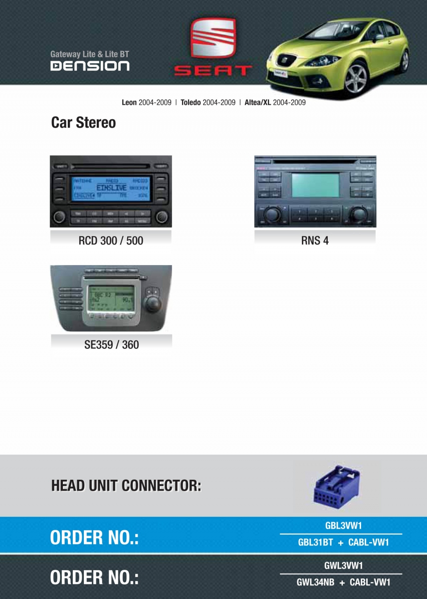 Dension Digital Changer Bluetooth, USB, iPod, iPhone, AUX - Seat, Skoda, VW 12 pin