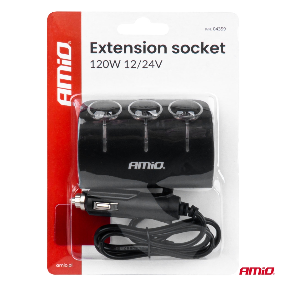 Rozdzielacz gniazda zapalniczki 12V 24V 120W 80cm AMIO-04359
