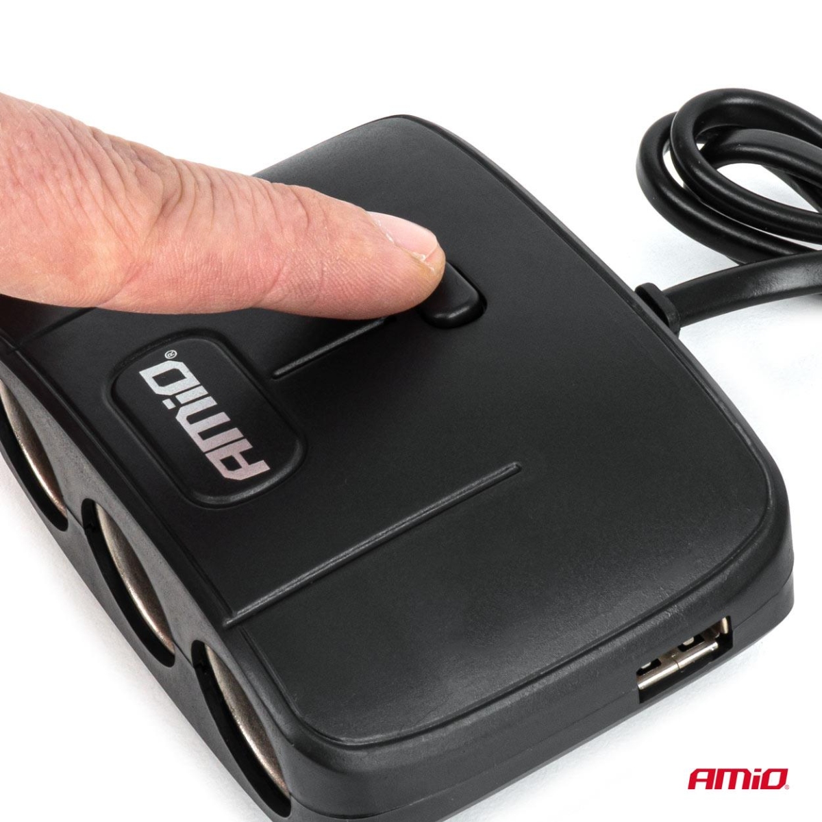 Presa accendisigari splitter con caricabatterie 2x USB-A ON/OFF 12V 24V 100W 70cm AMIO-04362