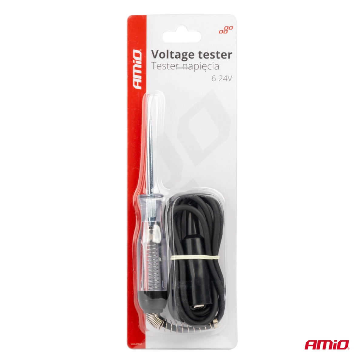 Tester di tensione per auto con pinza a coccodrillo 6-24V AMIO-04273