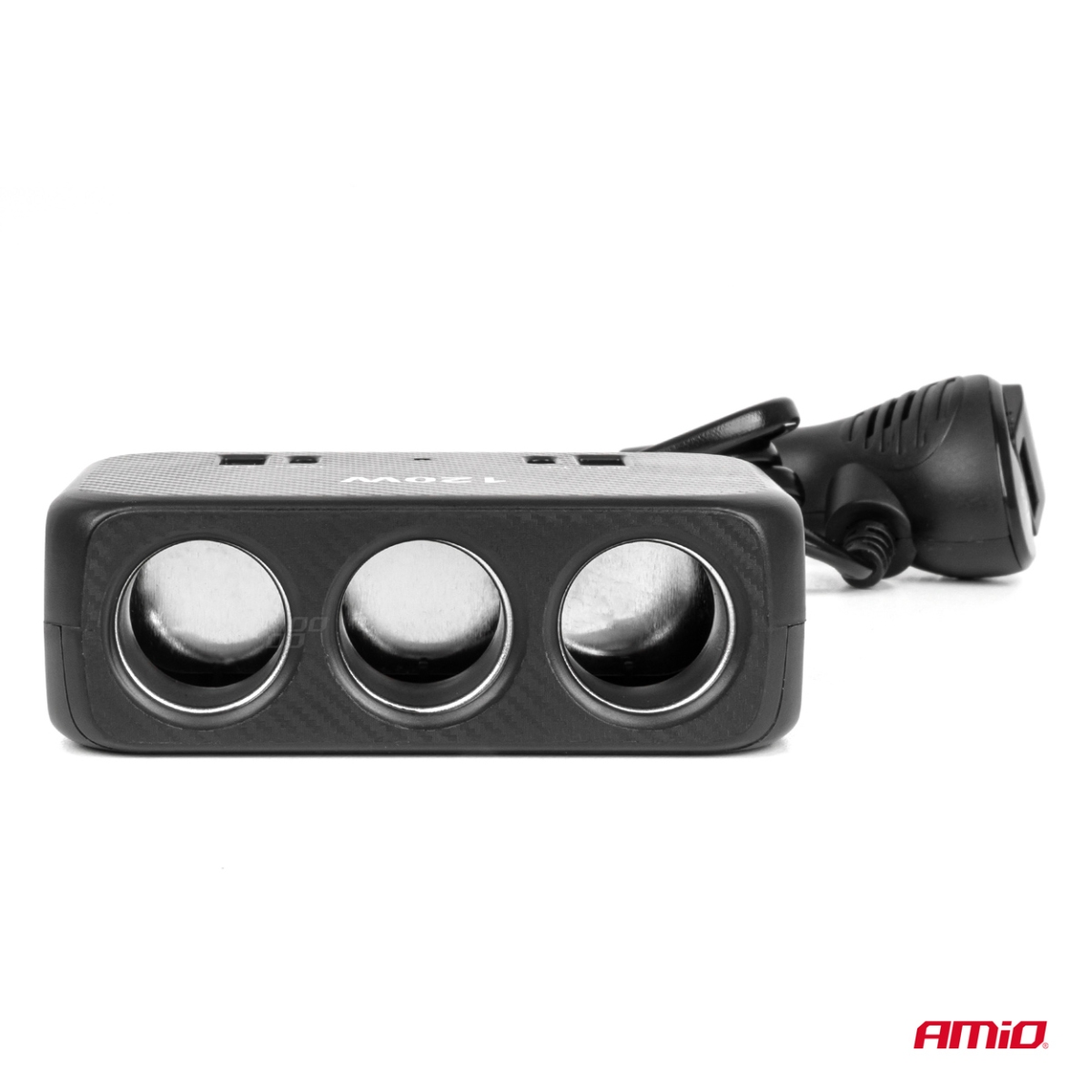 Rozdzielacz gniazda zapalniczki z ładowarką 2x USB-A 1x USB-C QC4.0 12V 24V 120W 80cm AMIO-04366