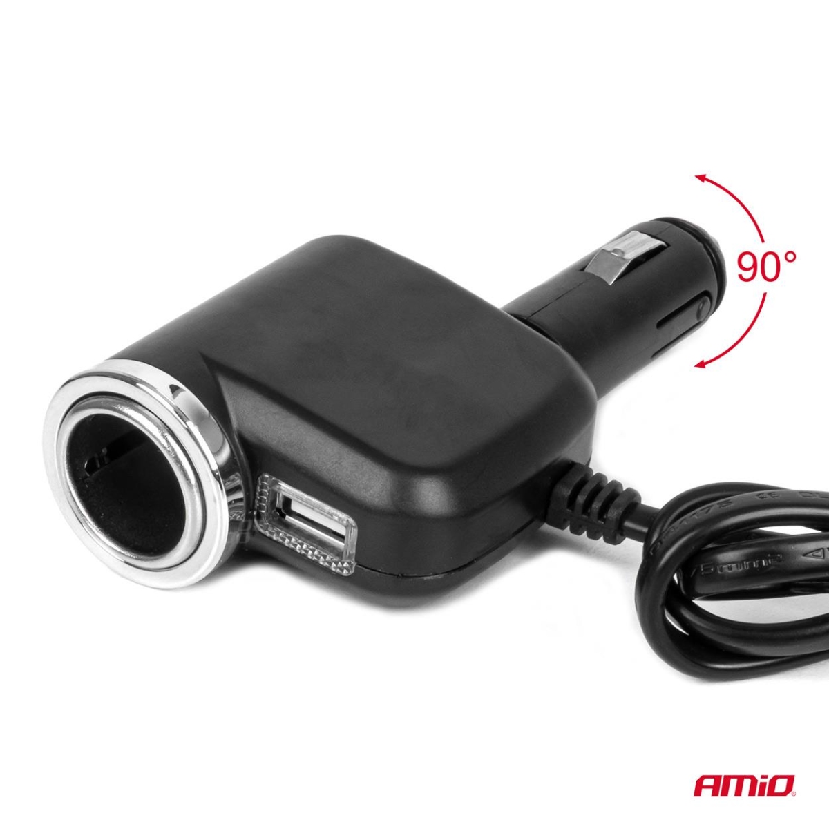 Rozdzielacz gniazda zapalniczki z ładowarką i żarnikiem 12V 24V 120W 80cm AMIO-04360