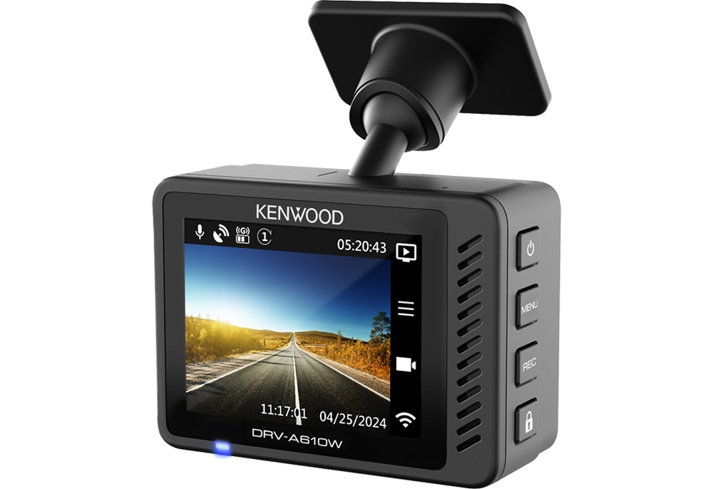 Kenwood DRV-A610R21CA Car DVR Kit. DVR, rearview camera, and smart parking cables.