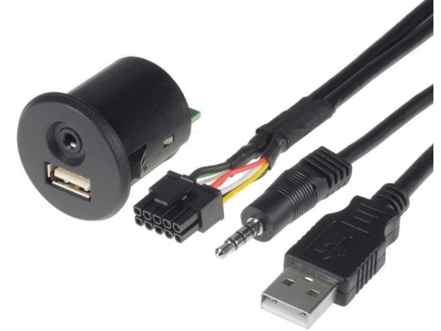 Gniazdo samochodowe USB A, Jack 3,5 mm do montażu 5V/1x2,1A