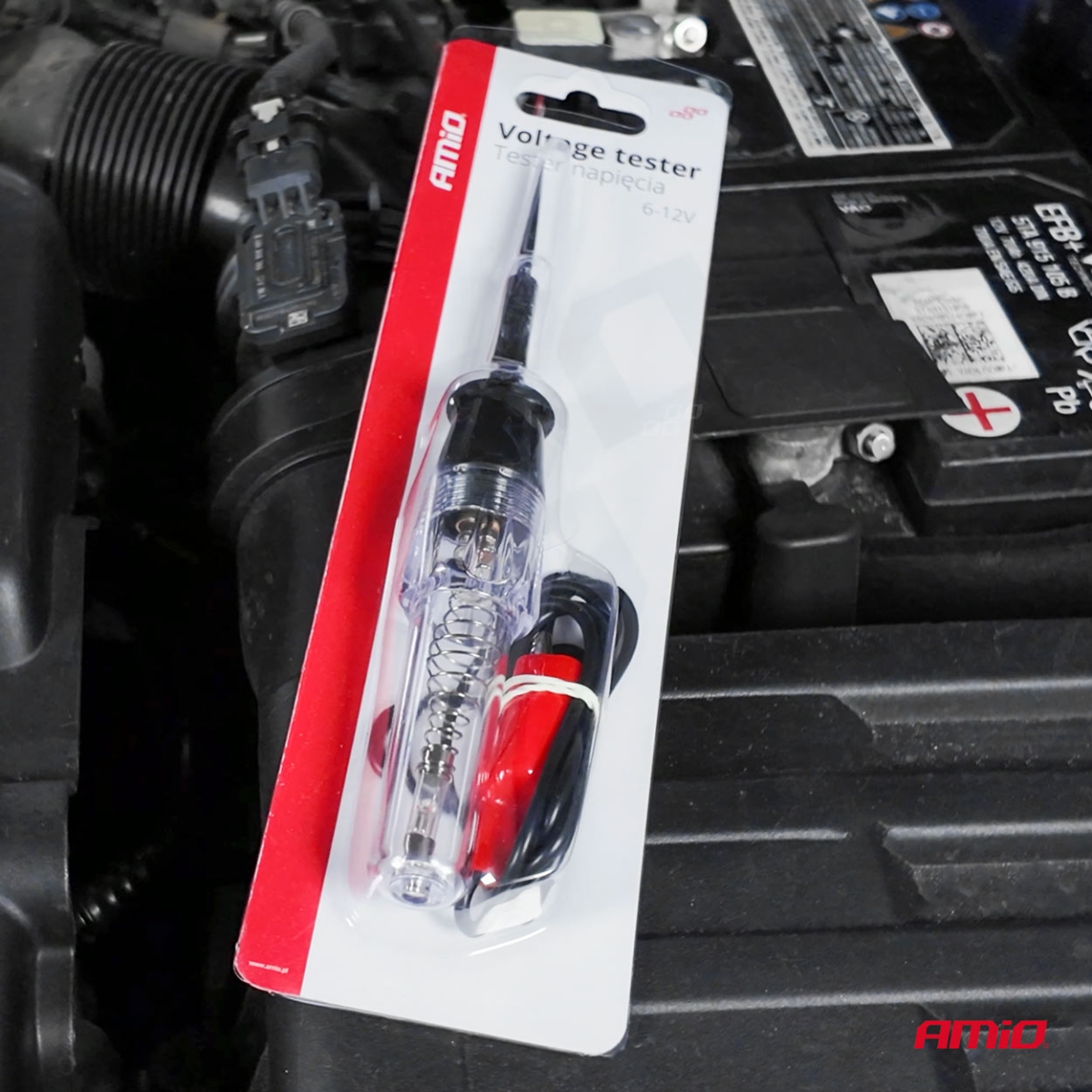 Tester di tensione per auto con pinza a coccodrillo 6-12V AMIO-04272