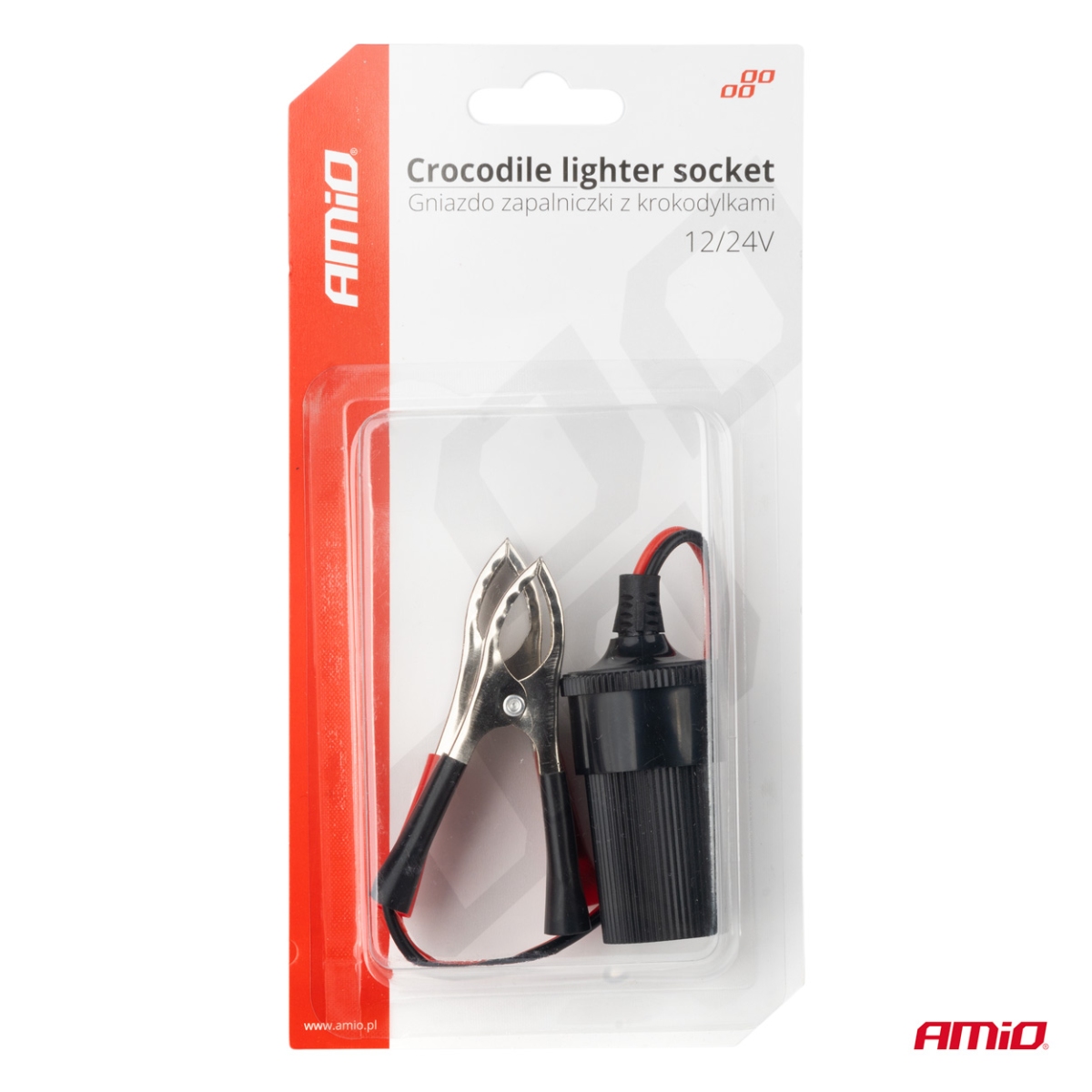 Adaptér s krokosvorkou do zapalovače cigaret 12V/24V 15cm AMIO-03803