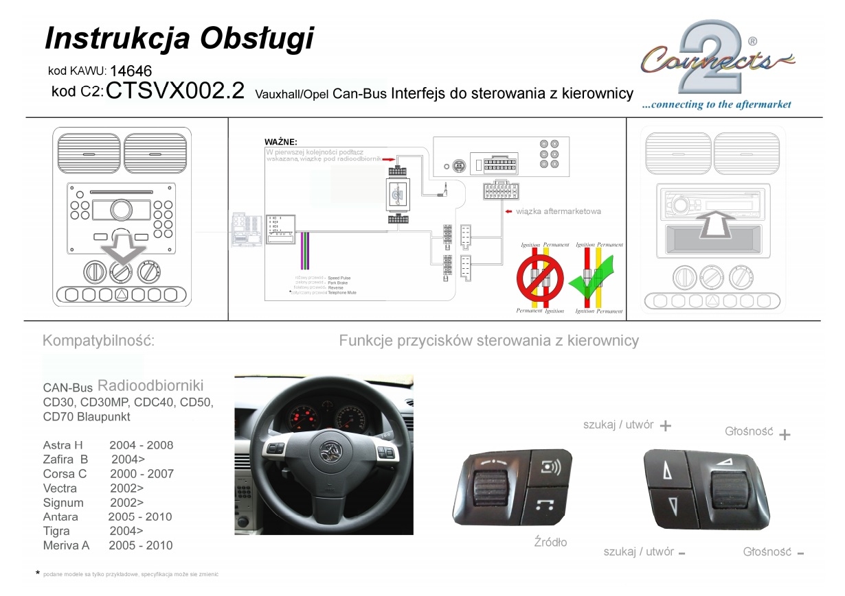 Ratstyringsadapter Opel Astra,Corsa,Meriva,Vectra,Zafira 2004-> CTSVX002.2