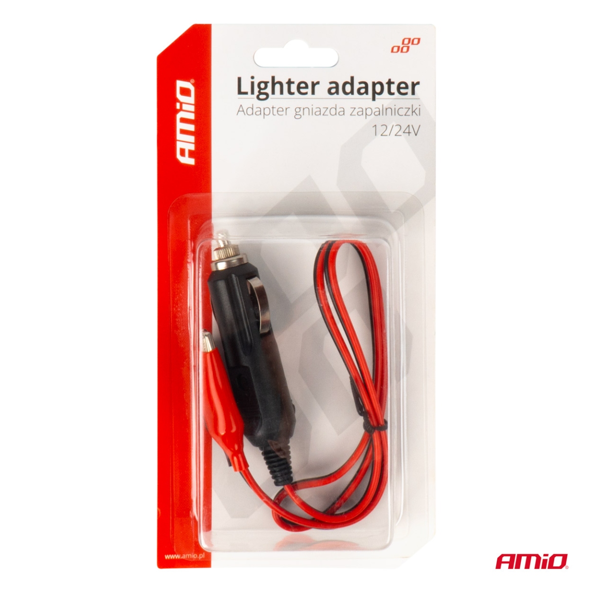 Adaptateur allume-cigare avec sortie à pinces crocodiles 12 V/24 V, 60 cm, AMIO-03802