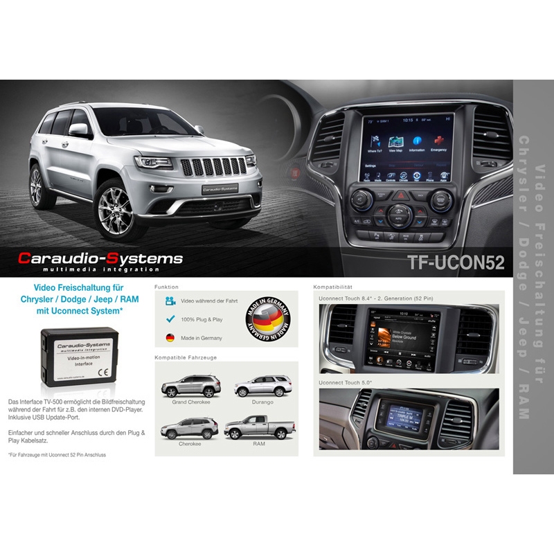 TV-FREIER Adapter zum Entsperren des Bildes während der Fahrt mit Jeep Grand Cherokee, Cherokee, Dodge RAM