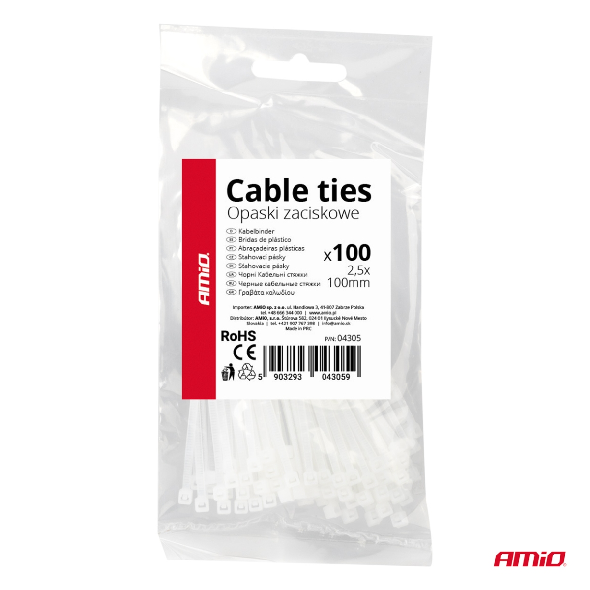 Valged kaablisidemed 2,5×100mm 100 tk AMIO-04305