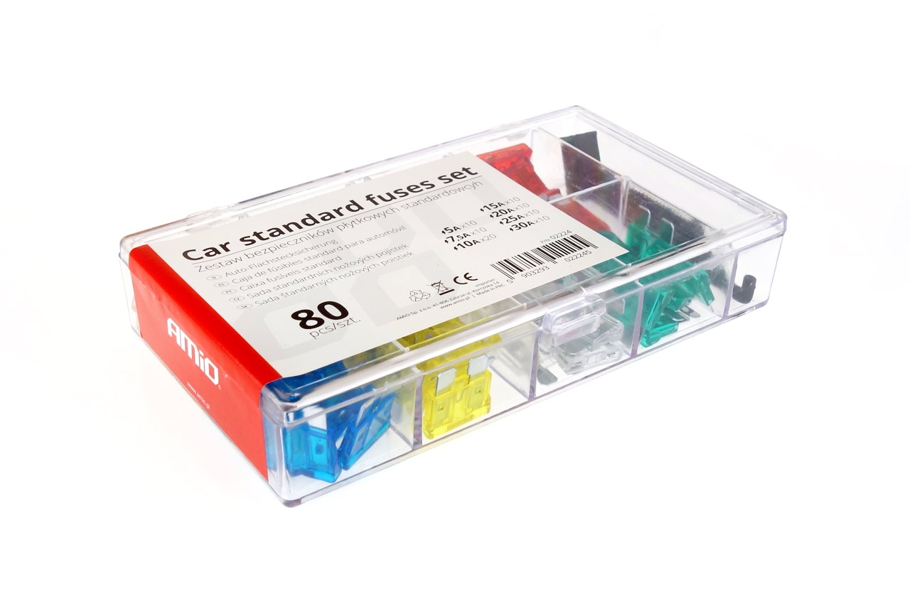 Standardní ploché automobilové pojistky, sada 80 kusů, MIX AMIO-02224