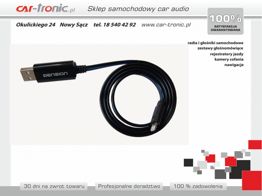 Dension - USB-Lightning-kabel til iPhone med LED-skærm