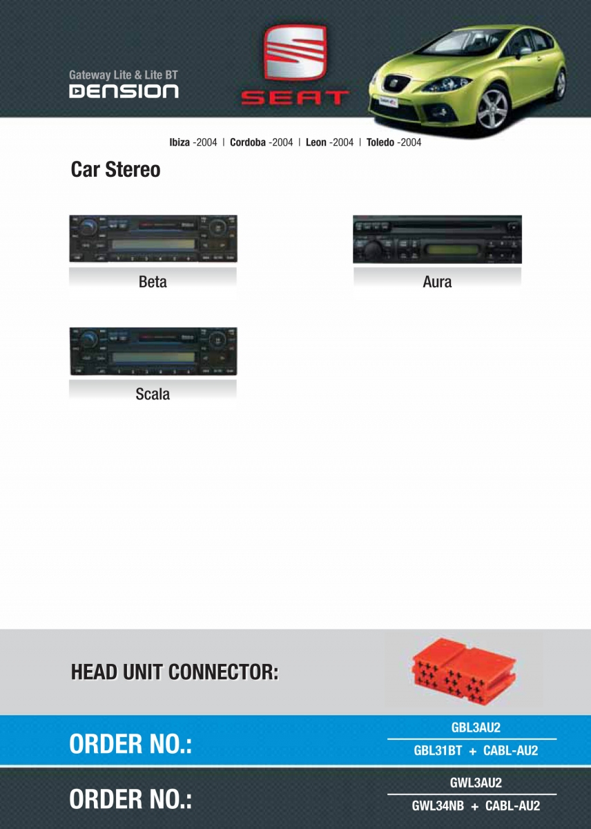 Dension digitální měnič Bluetooth, USB, iPod, iPhone, AUX - Audi A2, A3, A4, A6 Seat Leon, Toledo, Ibiza