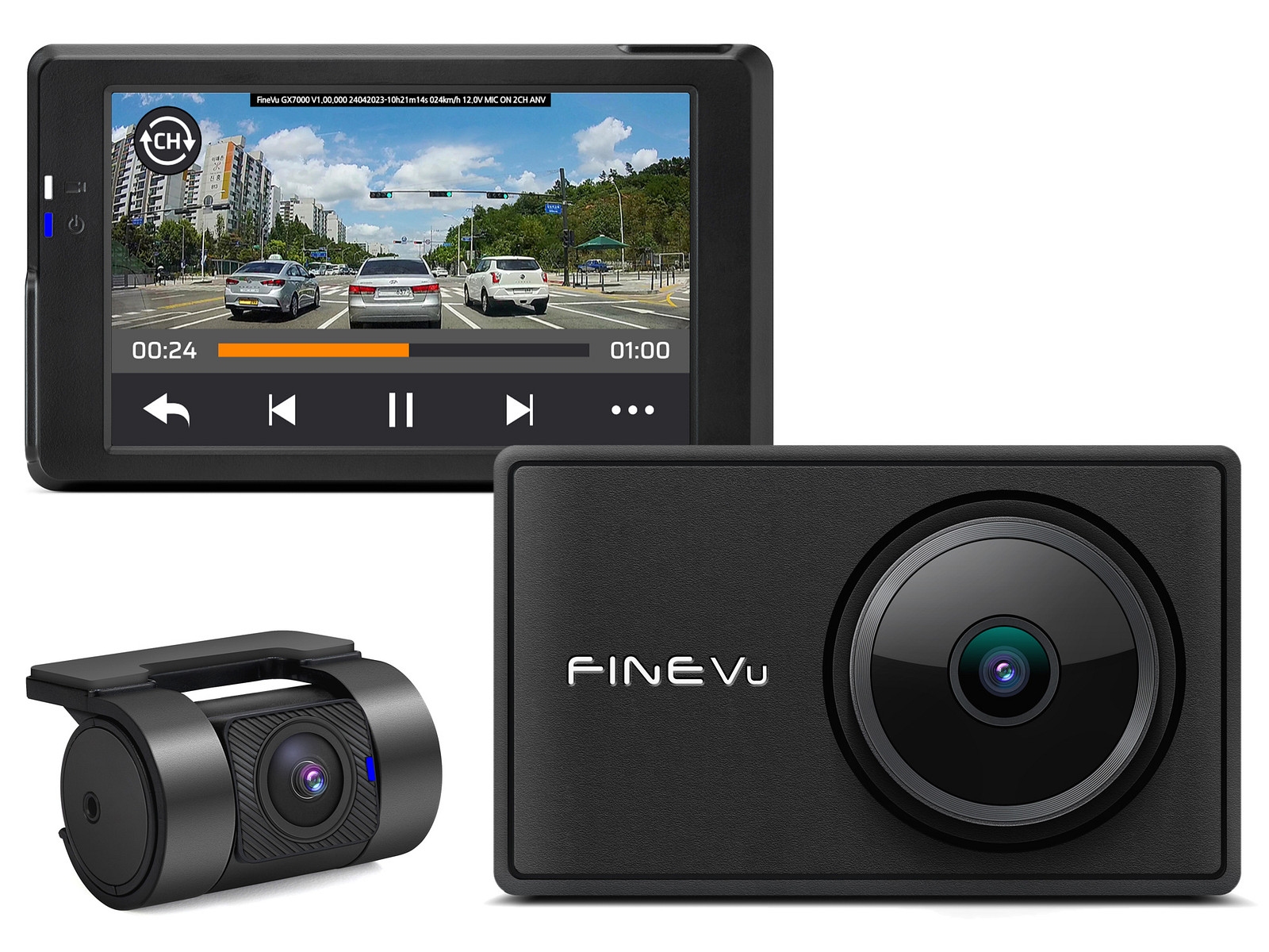 FineVu GX7000 /128GB DVR - QHD+FHD GPS Wi-Fi recording