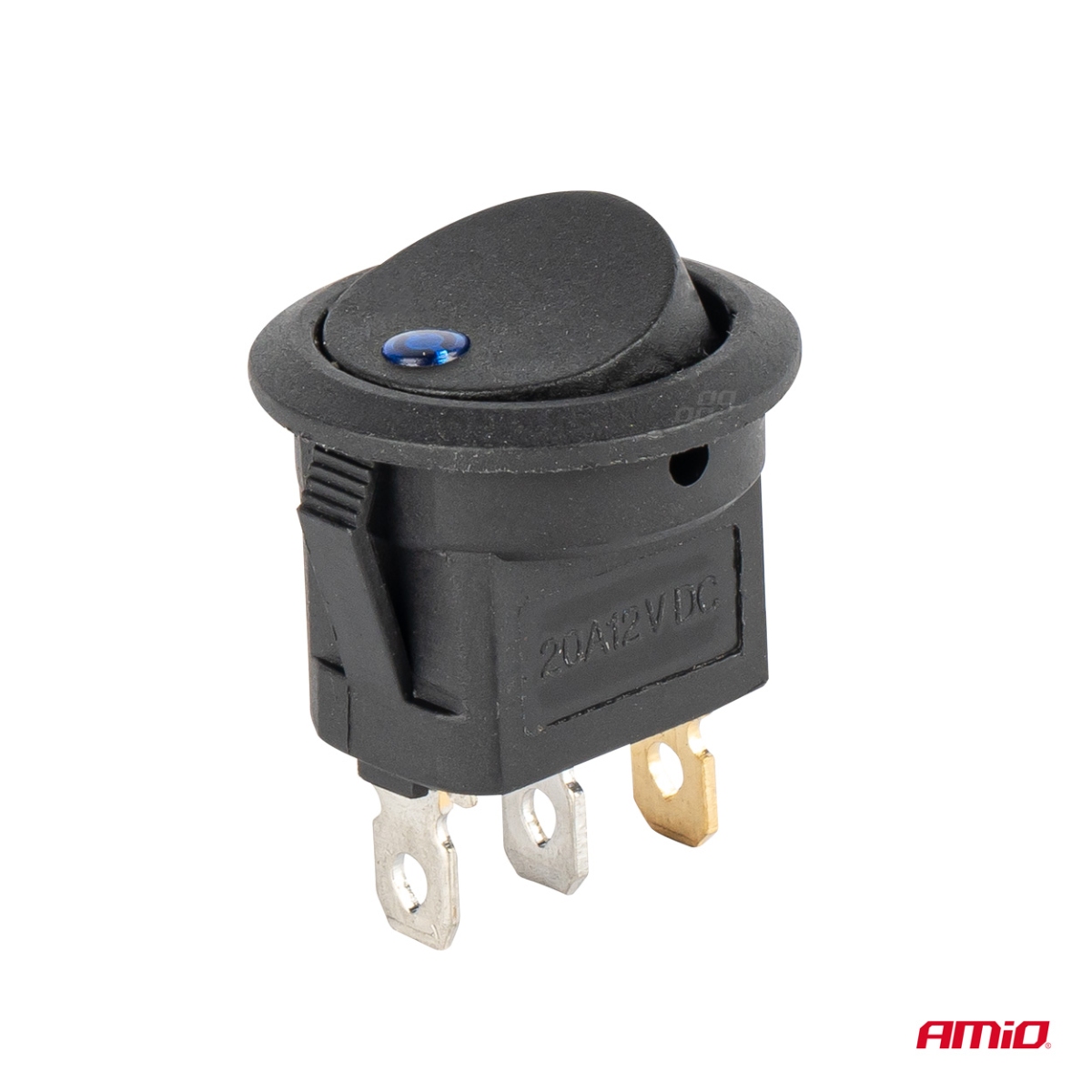 Brytare, rund knapp, 12V 20A, PÅ AV, blå bakgrundsbelysning, AMIO-03963