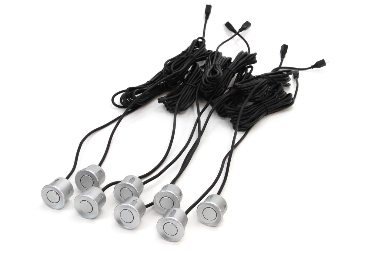 LED-parkeringssensorsats för backning, 8 sensorer, silver, AMIO-01598