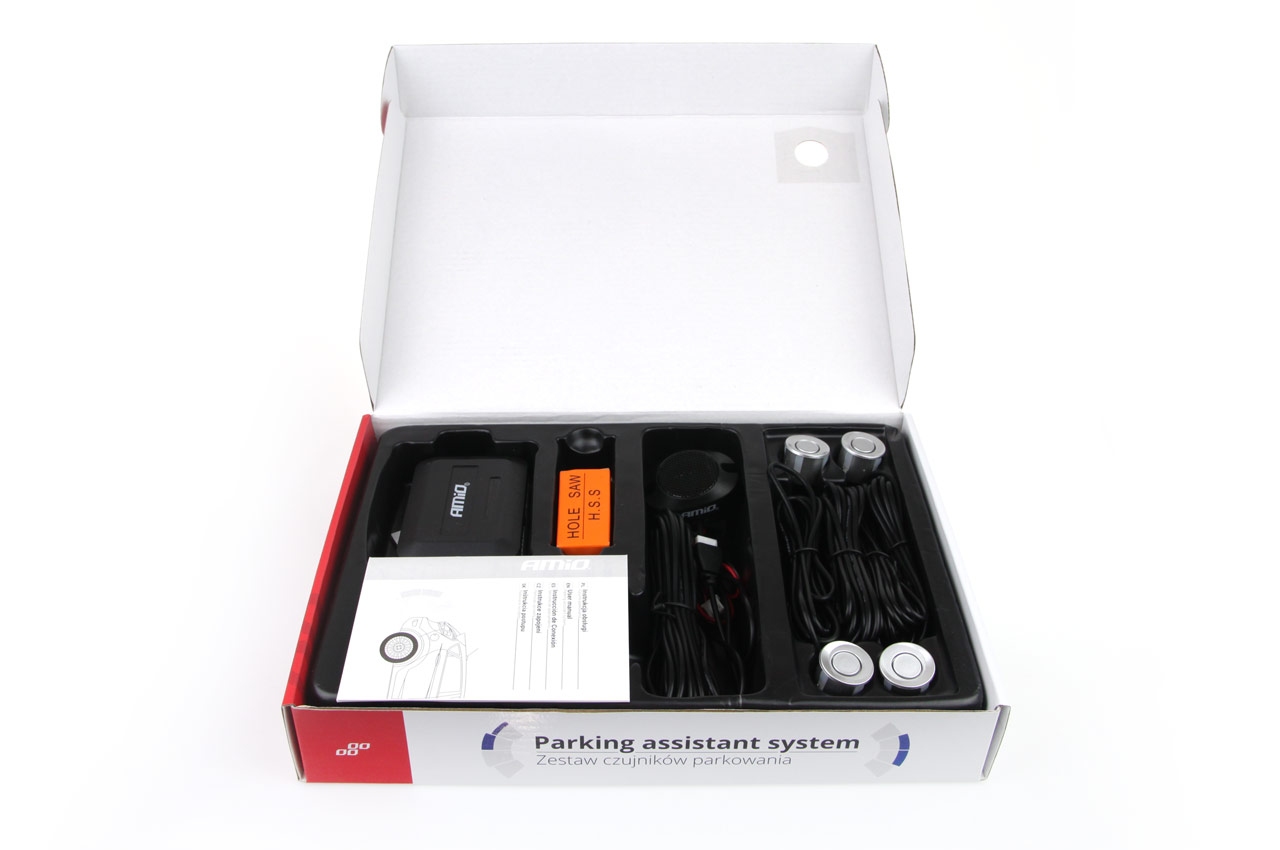 Kit sensori di parcheggio retromarcia con cicalino, 4 sensori argento, AMIO-01021