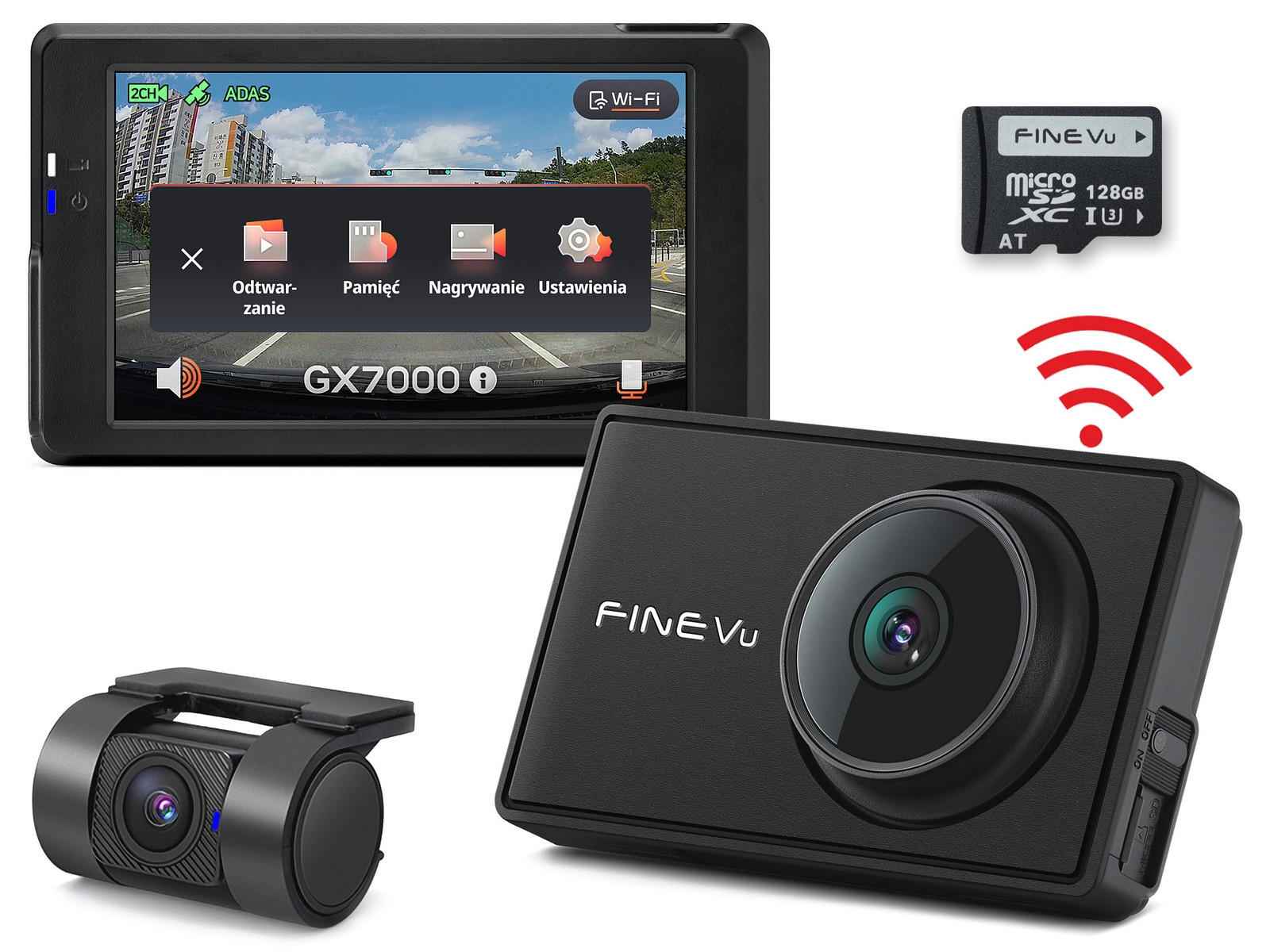FineVu GX7000 /128GB DVR - QHD+FHD GPS Wi-Fi recording