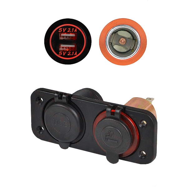 Zestaw montażowy panel x2 + zasilacz USB 2x 2.1A + gniazdo zapalniczki