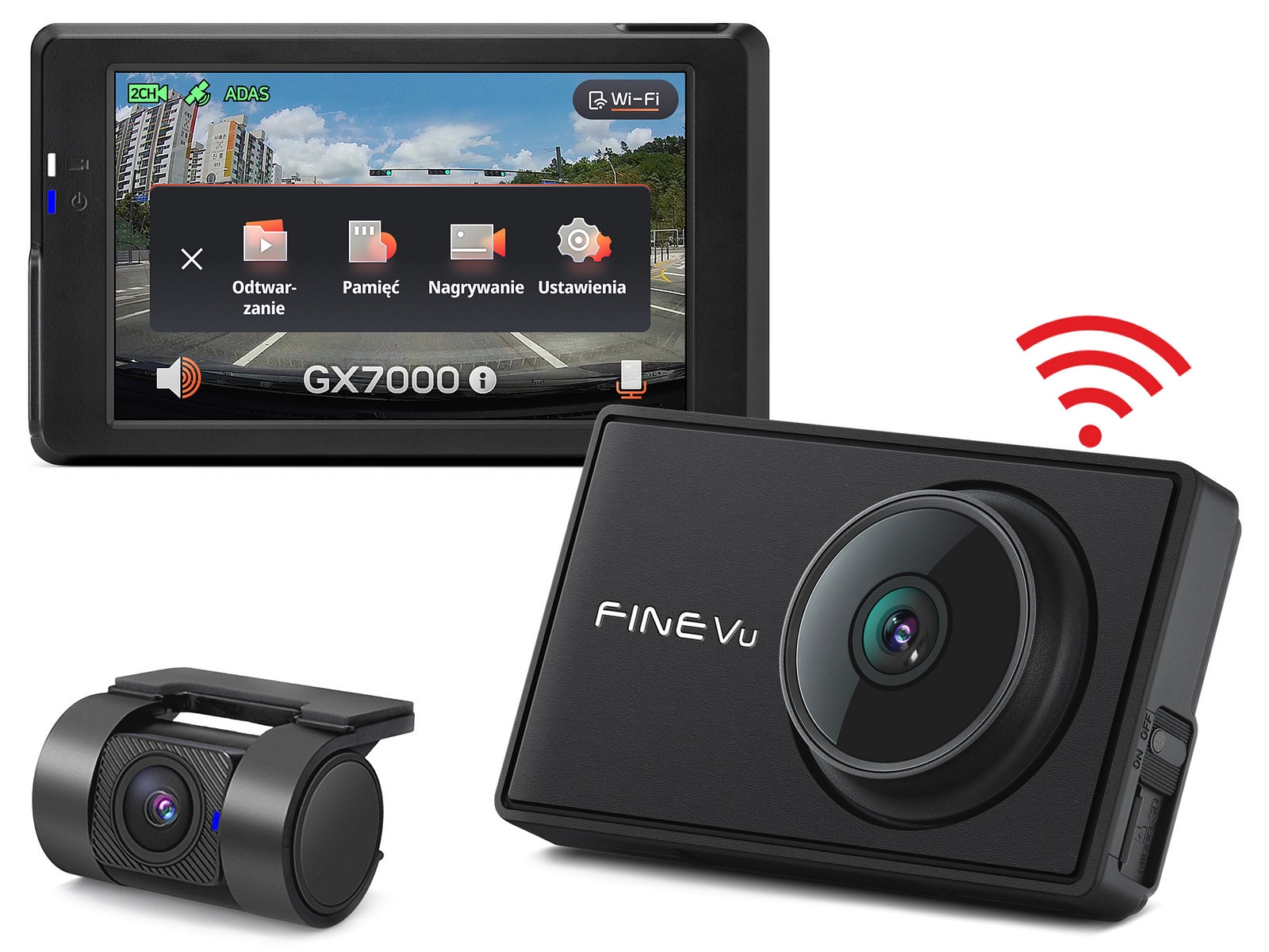 Wideorejestrator FineVu GX7000 - rejestrator QHD+FHD GPS WiFi radary