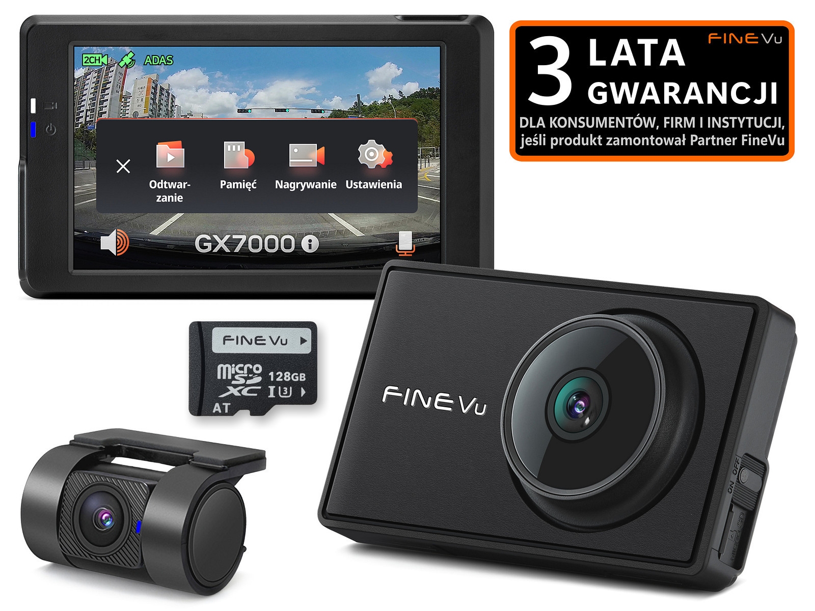FineVu GX7000 /128GB DVR - QHD+FHD GPS Wi-Fi recording