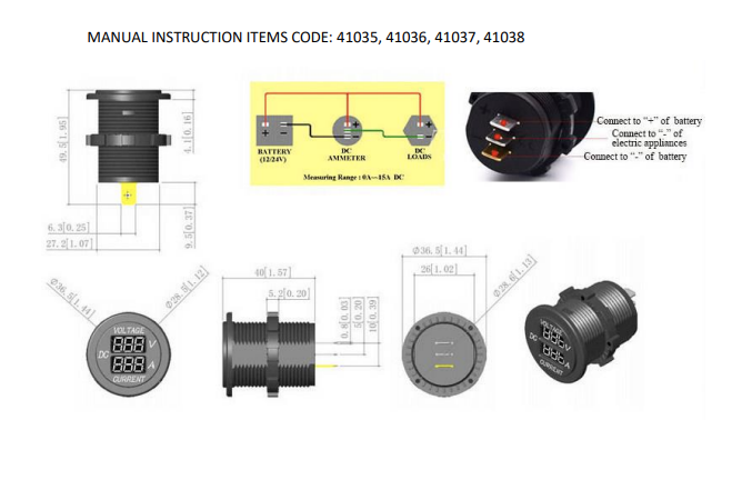Woltomierz / amperomierz samochodowy podświetlenie czerwone