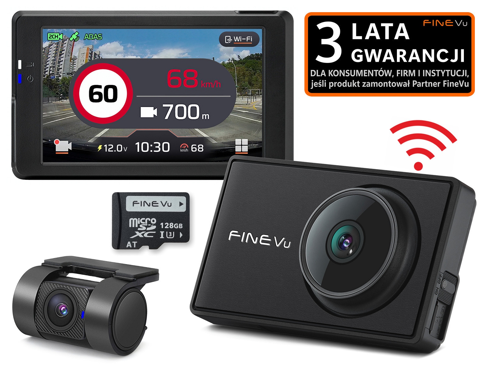 FineVu GX7000 /128GB DVR - QHD+FHD GPS Wi-Fi recording