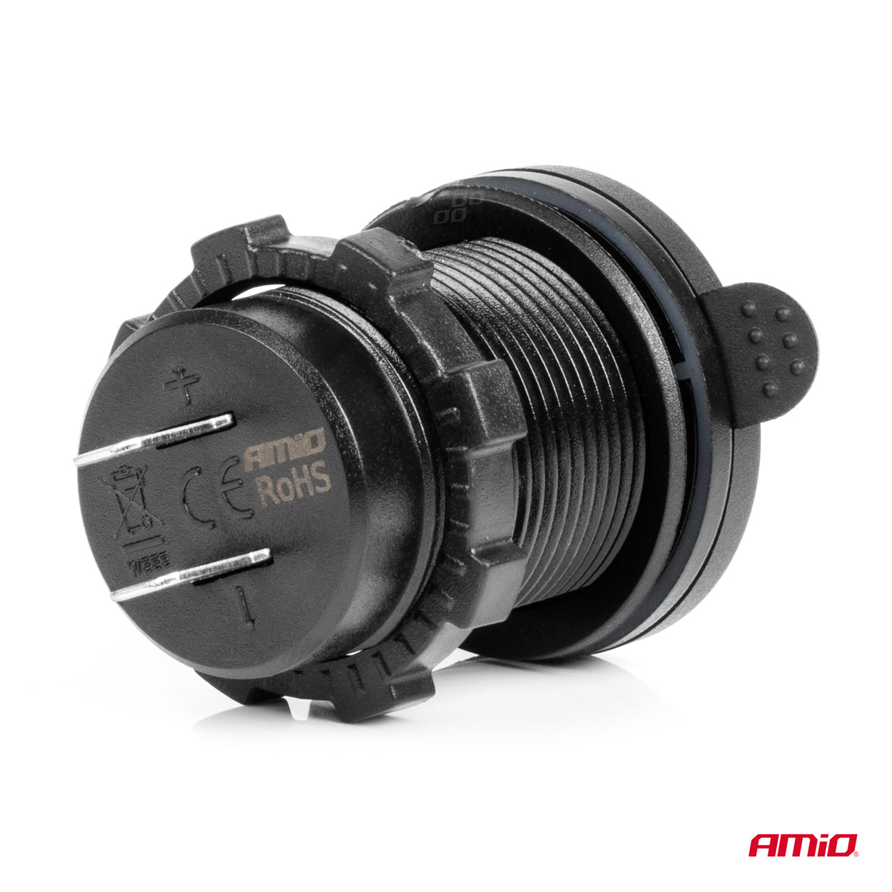 Ładowarka samochodowa z gniazdami USB wodoodporna z włącznikiem USB + 2x USB-C QC3.0 12V 24V AMIO-04596