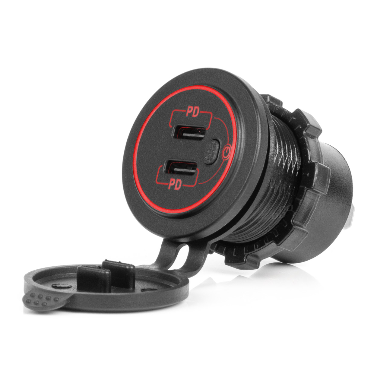 Ładowarka samochodowa z gniazdami USB wodoodporna z włącznikiem 2x USB-C 12V 24V AMIO-04224