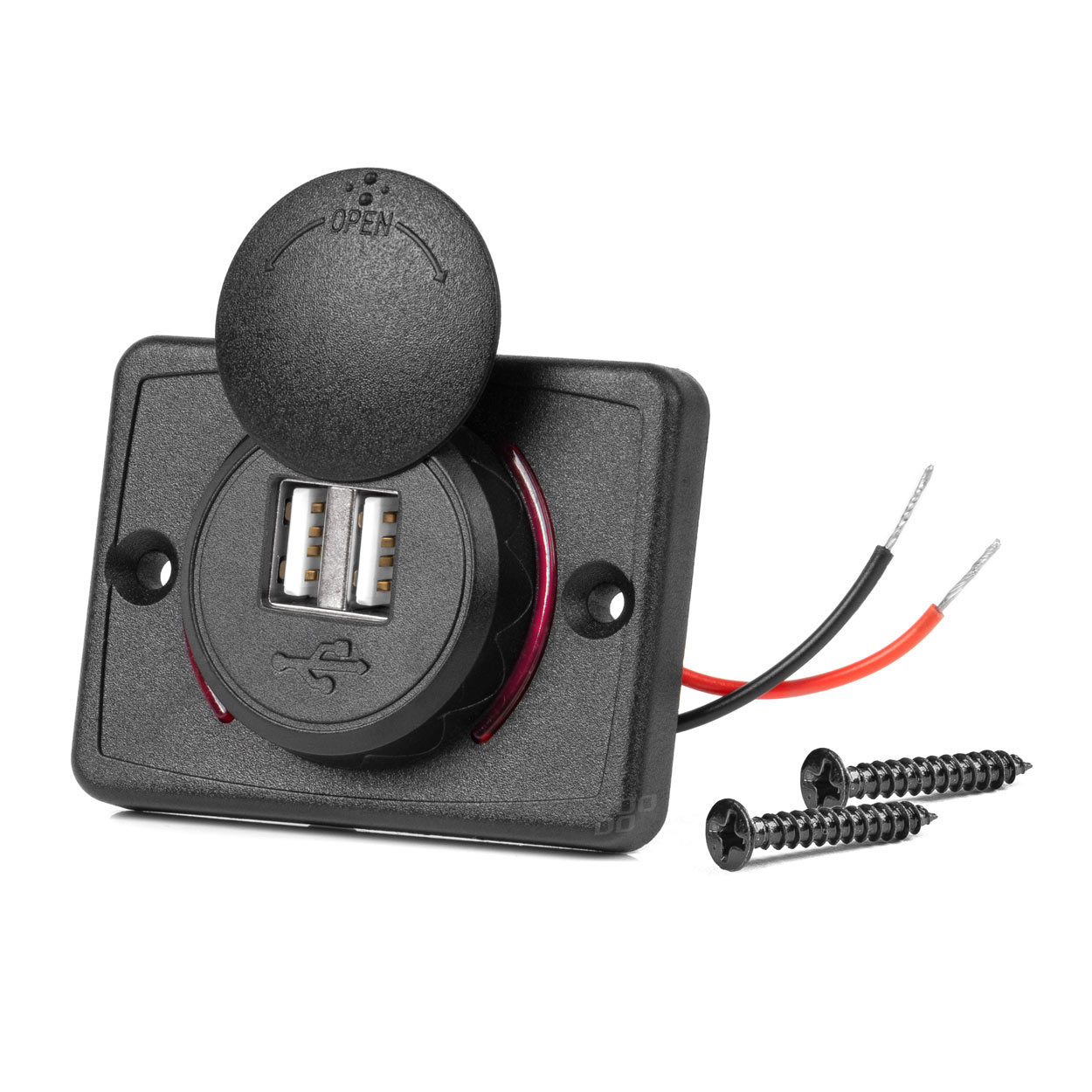 Cargador de coche con tomas USB, impermeable, cuadrado, 2x USB 12V 24V AMIO-04230