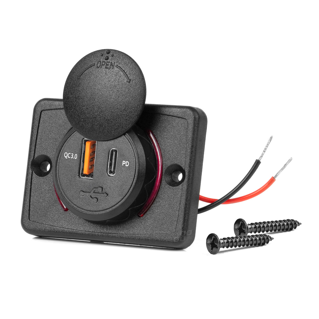 Chargeur de voiture étanche avec prises USB carrées USB + USB-C QC3.0 12V 24V AMIO-04231