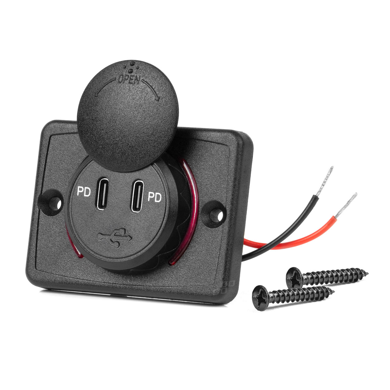 Chargeur de voiture avec prises USB, étanche, carré, 2 ports USB-C, 12 V, 24 V AMIO-04232