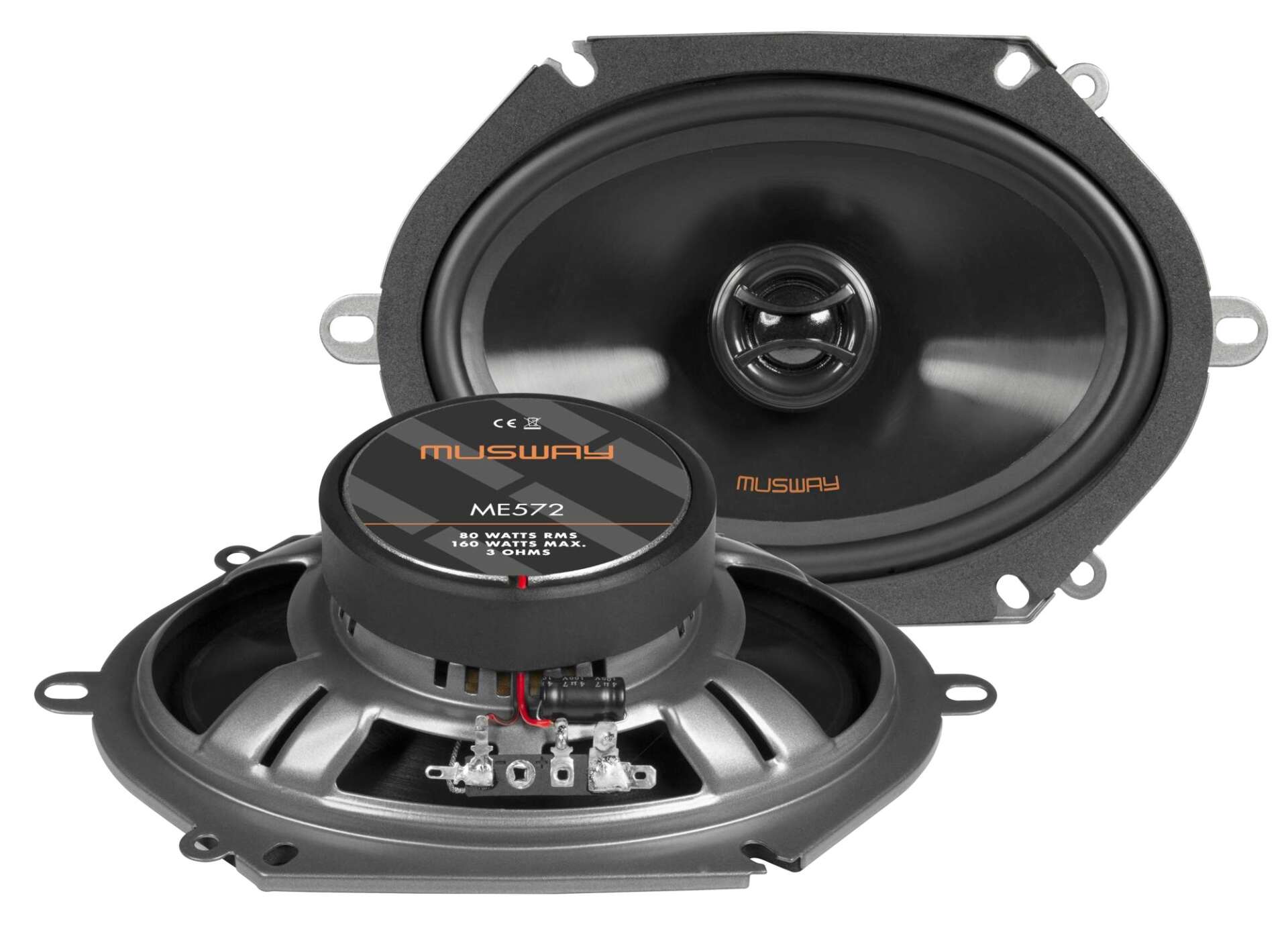 Musway ME572 - two-way speakers, size 5x7 inches, RMS power 80 Watts, impedance 3 Ohm